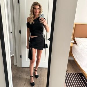 Chic Black Mini Skirt and top with belt  for Women